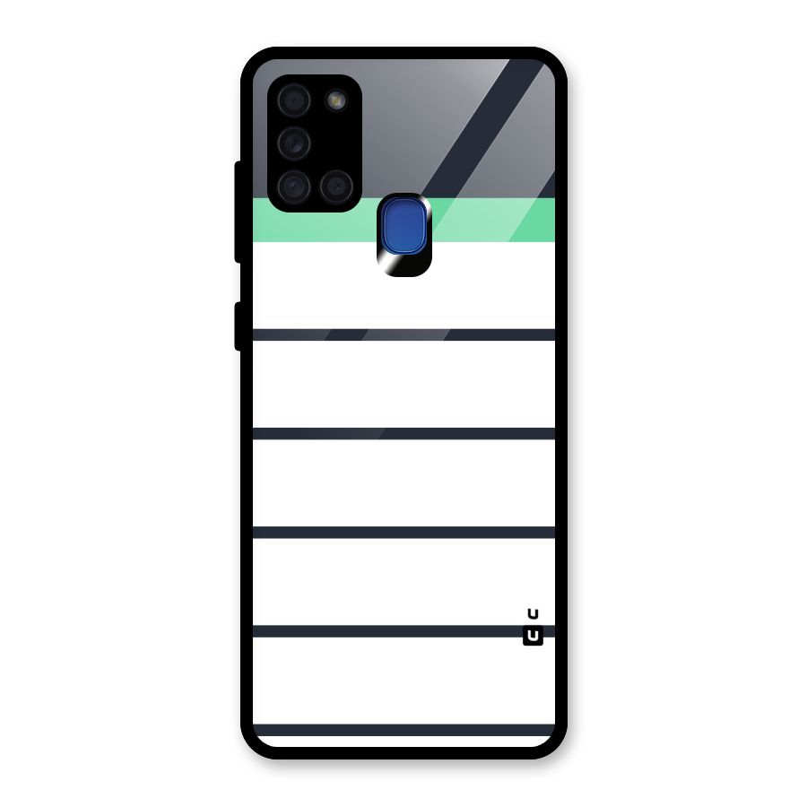 White and Simple Stripes Glass Back Case for Galaxy A21s