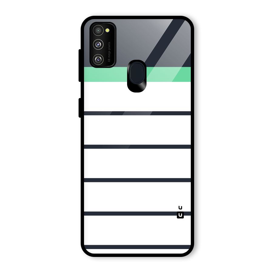 White and Simple Stripes Glass Back Case for Galaxy M21