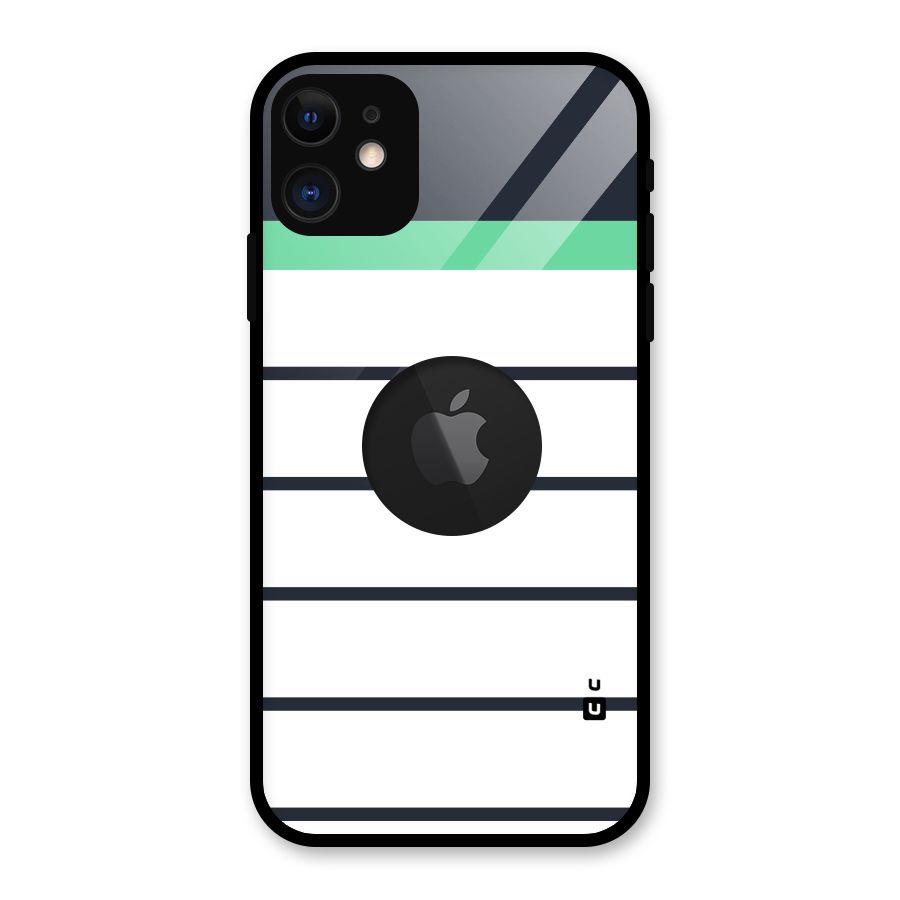 White and Simple Stripes Glass Back Case for iPhone 11 Logo Cut