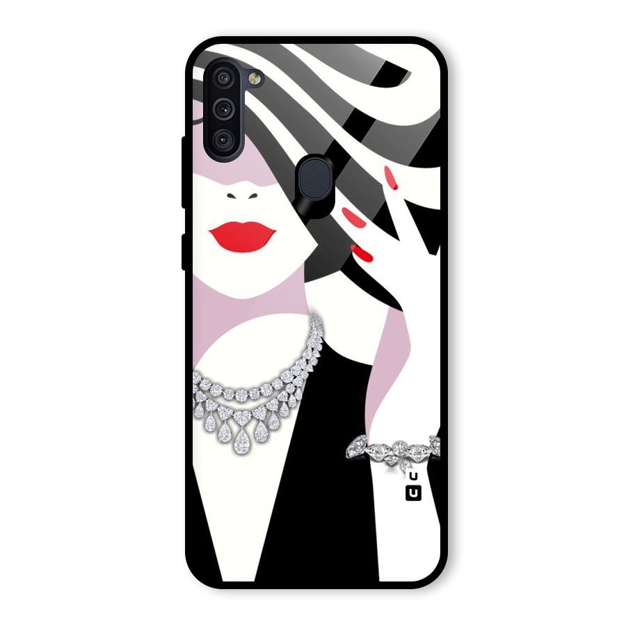 Women Beauty Glass Back Case for Galaxy M11