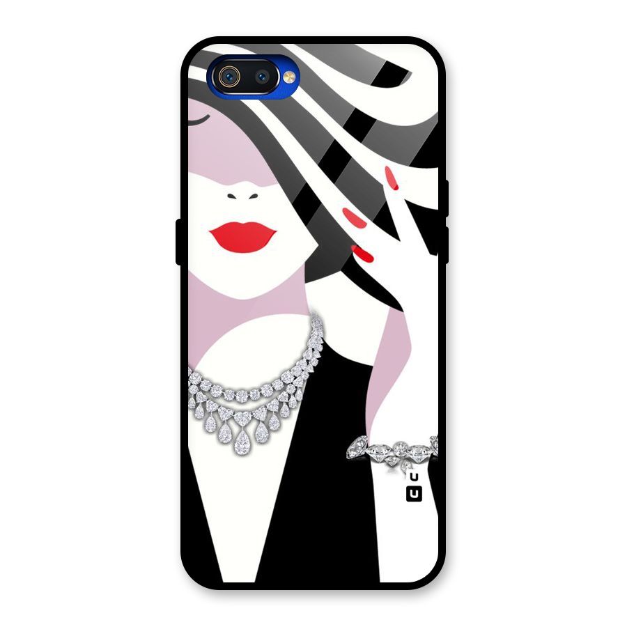 Women Beauty Glass Back Case for Realme C2