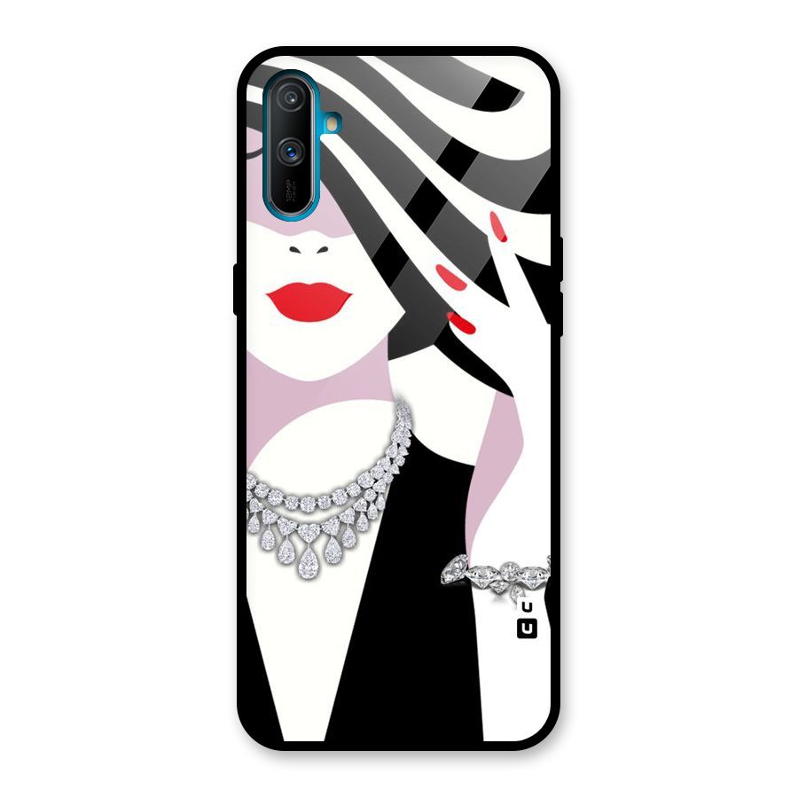 Women Beauty Glass Back Case for Realme C3