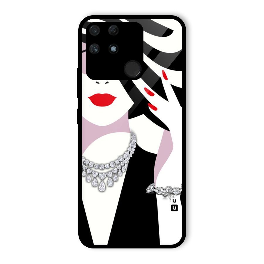 Women Beauty Glass Back Case for Realme Narzo 50A