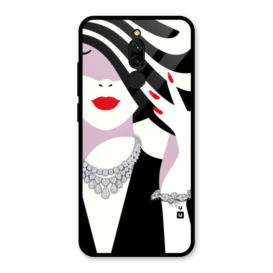 Women Beauty Glass Back Case for Redmi 8