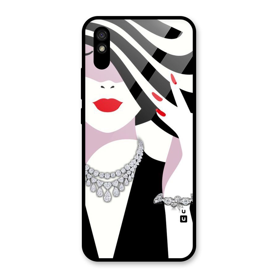 Women Beauty Glass Back Case for Redmi 9A