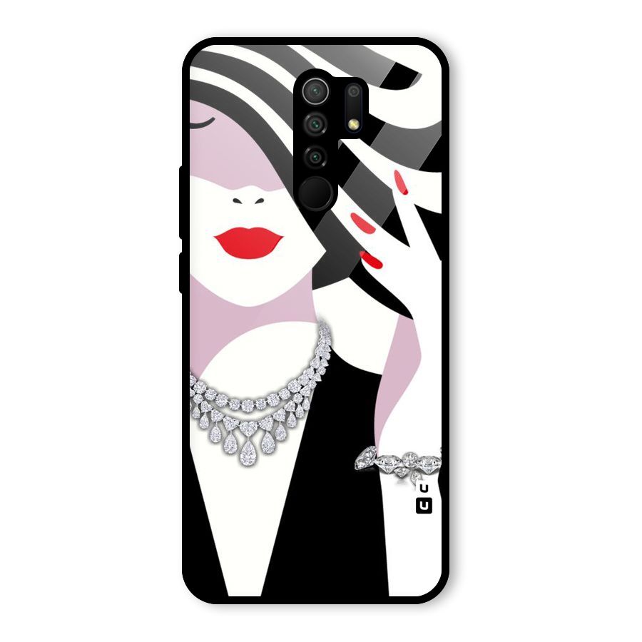 Women Beauty Glass Back Case for Redmi 9 Prime