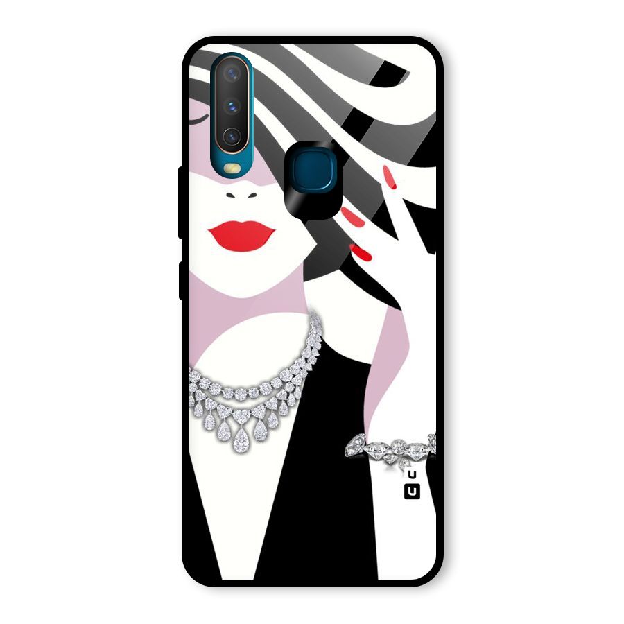 Women Beauty Glass Back Case for Vivo Y15