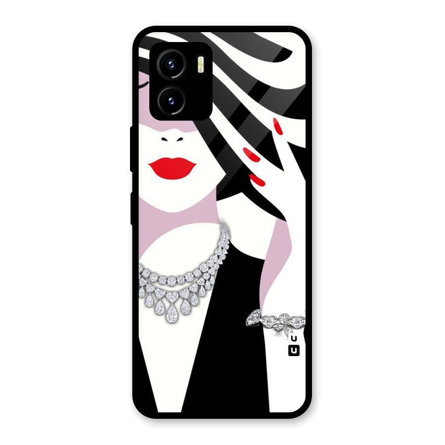 Women Beauty Glass Back Case for Vivo Y15s
