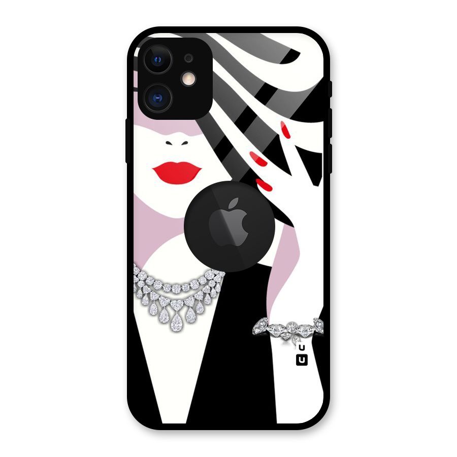 Women Beauty Glass Back Case for iPhone 11 Logo Cut