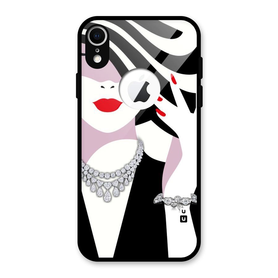 Women Beauty Glass Back Case for iPhone XR Logo Cut