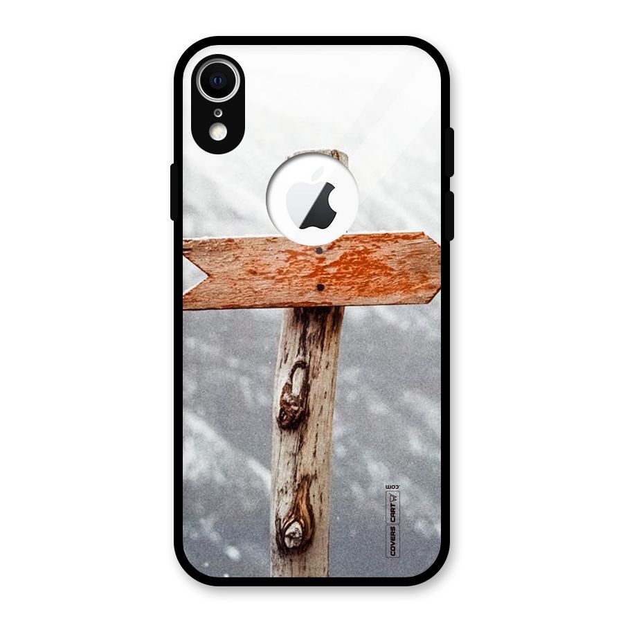 Wood And Snow Glass Back Case for iPhone XR Logo Cut