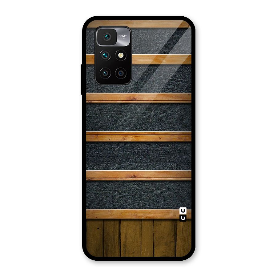 Wood Design Glass Back Case for Redmi 10 Prime