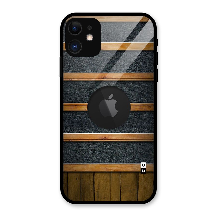 Wood Design Glass Back Case for iPhone 11 Logo Cut