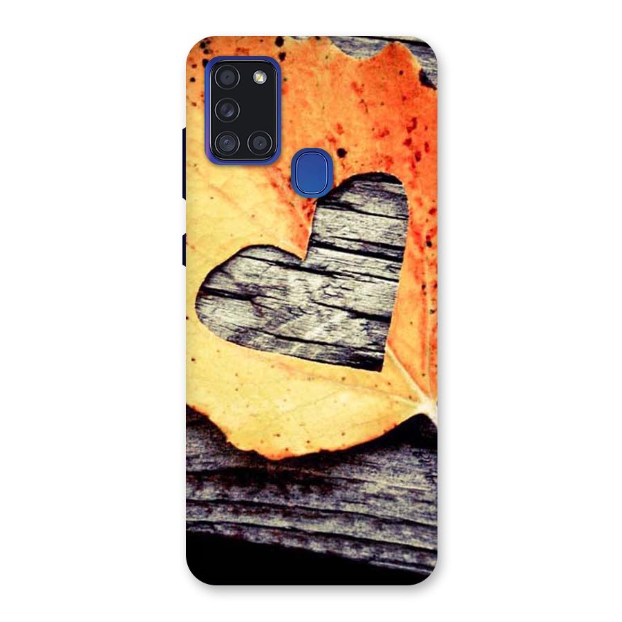 Wood Heart Leaf Back Case for Galaxy A21s