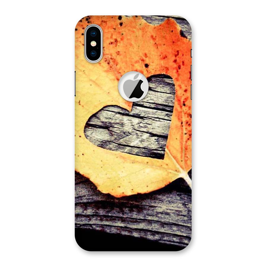 Wood Heart Leaf Back Case for iPhone XS Logo Cut
