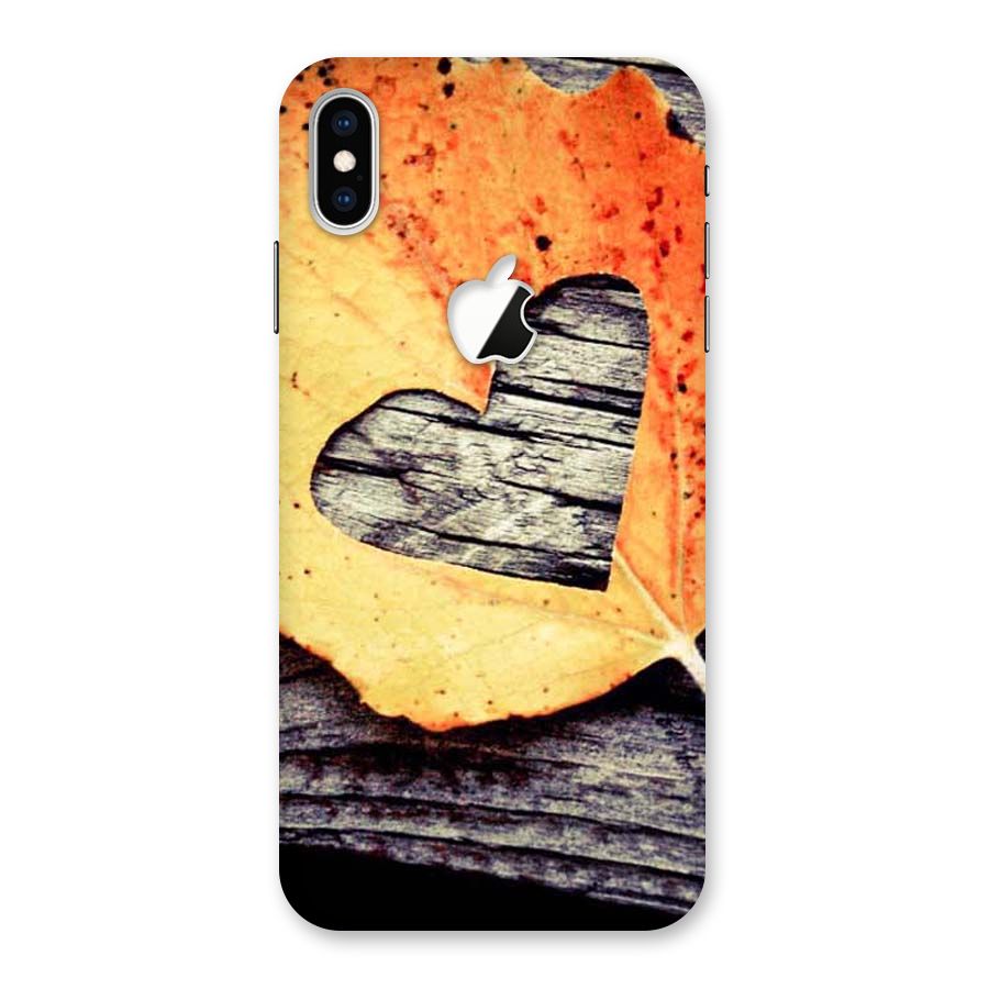 Wood Heart Leaf Back Case for iPhone XS Max Apple Cut
