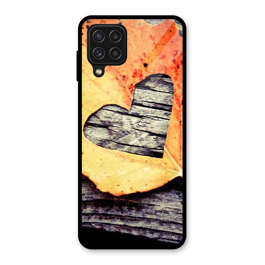 Wood Heart Leaf Glass Back Case for Galaxy A22 4G
