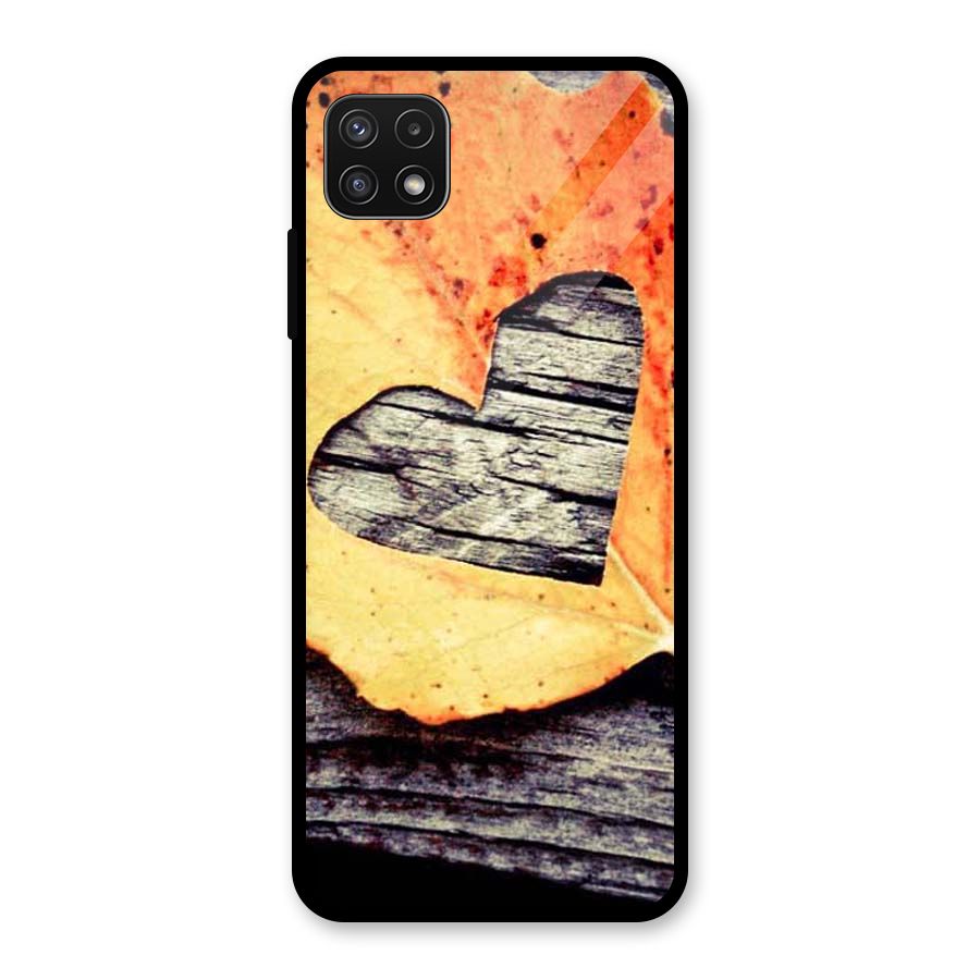 Wood Heart Leaf Glass Back Case for Galaxy A22 5G