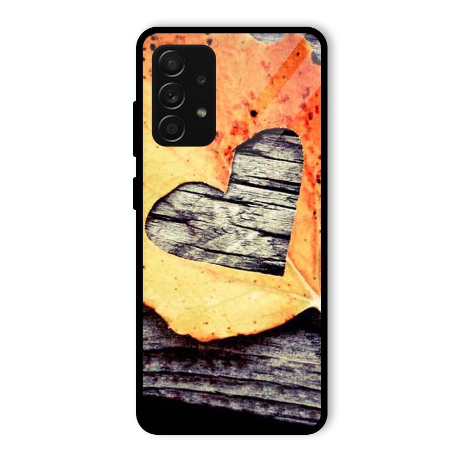 Wood Heart Leaf Glass Back Case for Galaxy A53 5G