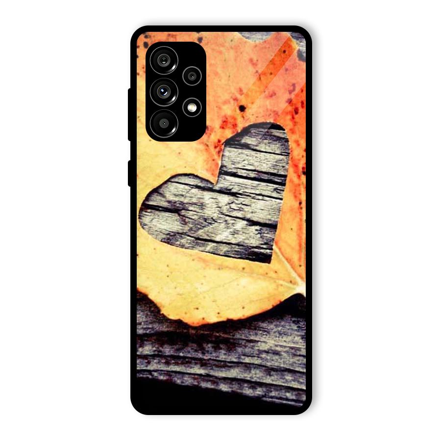 Wood Heart Leaf Glass Back Case for Galaxy A73 5G