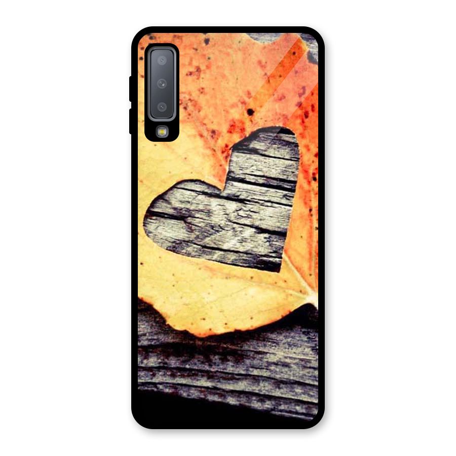 Wood Heart Leaf Glass Back Case for Galaxy A7 (2018)
