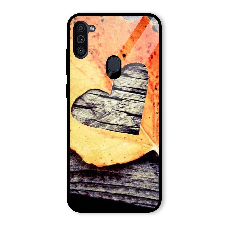 Wood Heart Leaf Glass Back Case for Galaxy M11