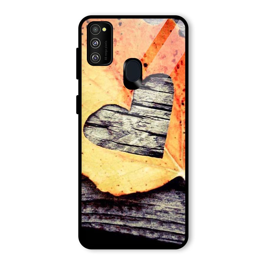 Wood Heart Leaf Glass Back Case for Galaxy M30s