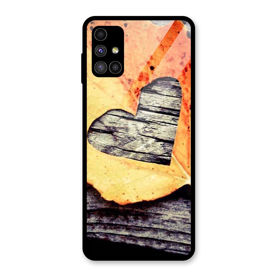 Wood Heart Leaf Glass Back Case for Galaxy M51