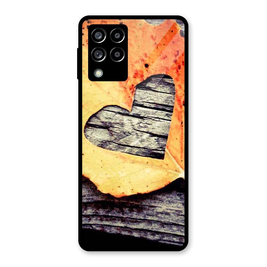 Wood Heart Leaf Glass Back Case for Galaxy M53 5G