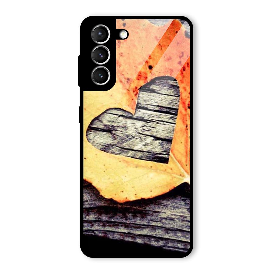Wood Heart Leaf Glass Back Case for Galaxy S21 5G