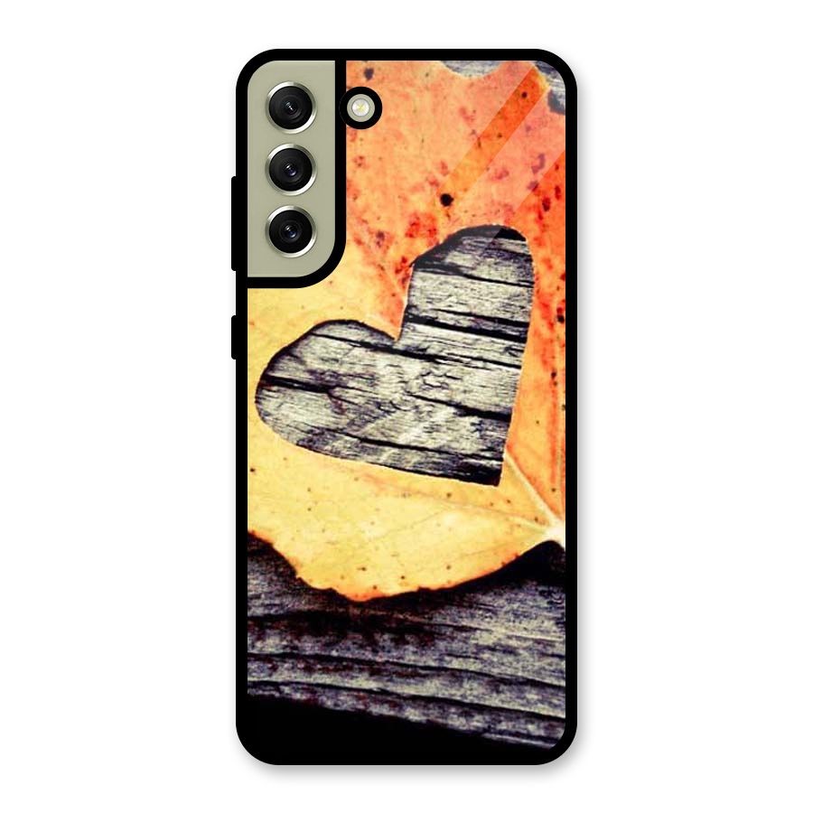 Wood Heart Leaf Glass Back Case for Galaxy S21 FE 5G