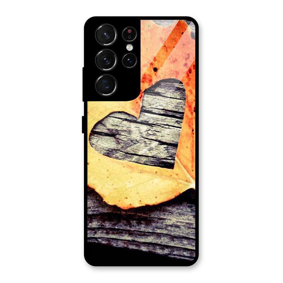 Wood Heart Leaf Glass Back Case for Galaxy S21 Ultra 5G