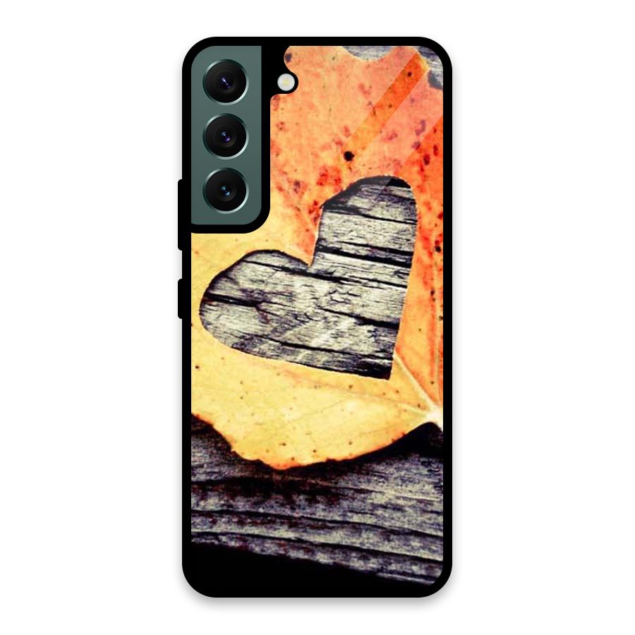 Wood Heart Leaf Glass Back Case for Galaxy S22 5G
