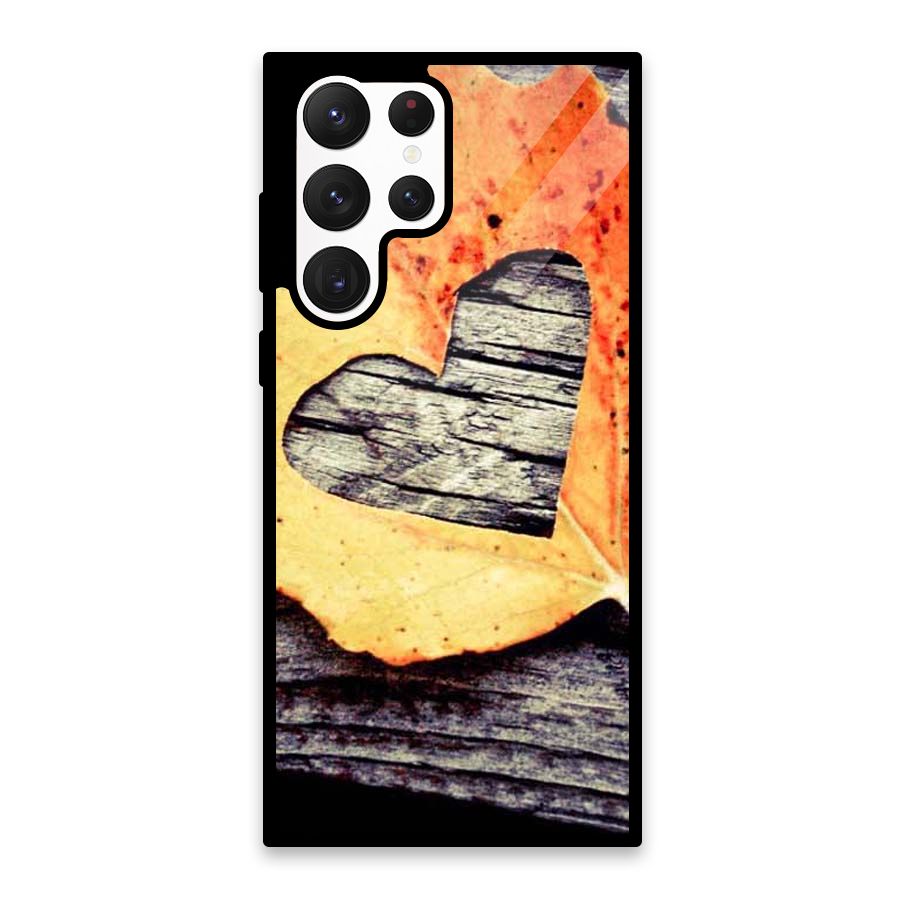 Wood Heart Leaf Glass Back Case for Galaxy S22 Ultra 5G