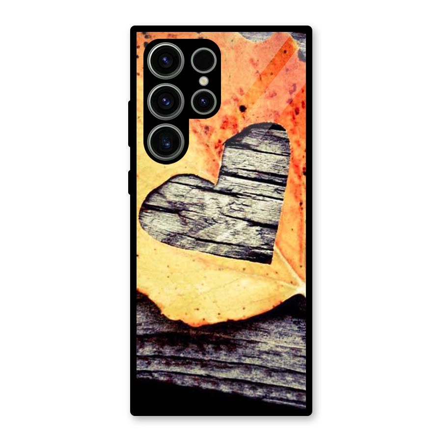 Wood Heart Leaf Glass Back Case for Galaxy S23 Ultra