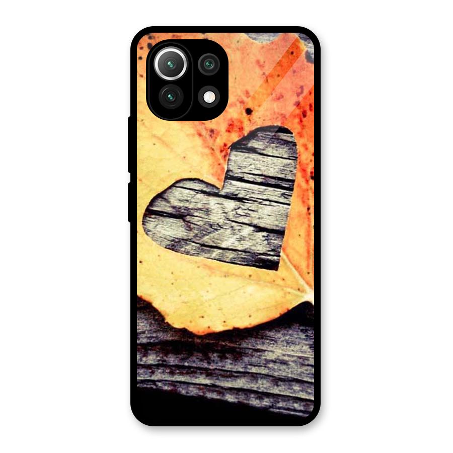 Wood Heart Leaf Glass Back Case for Mi 11 Lite