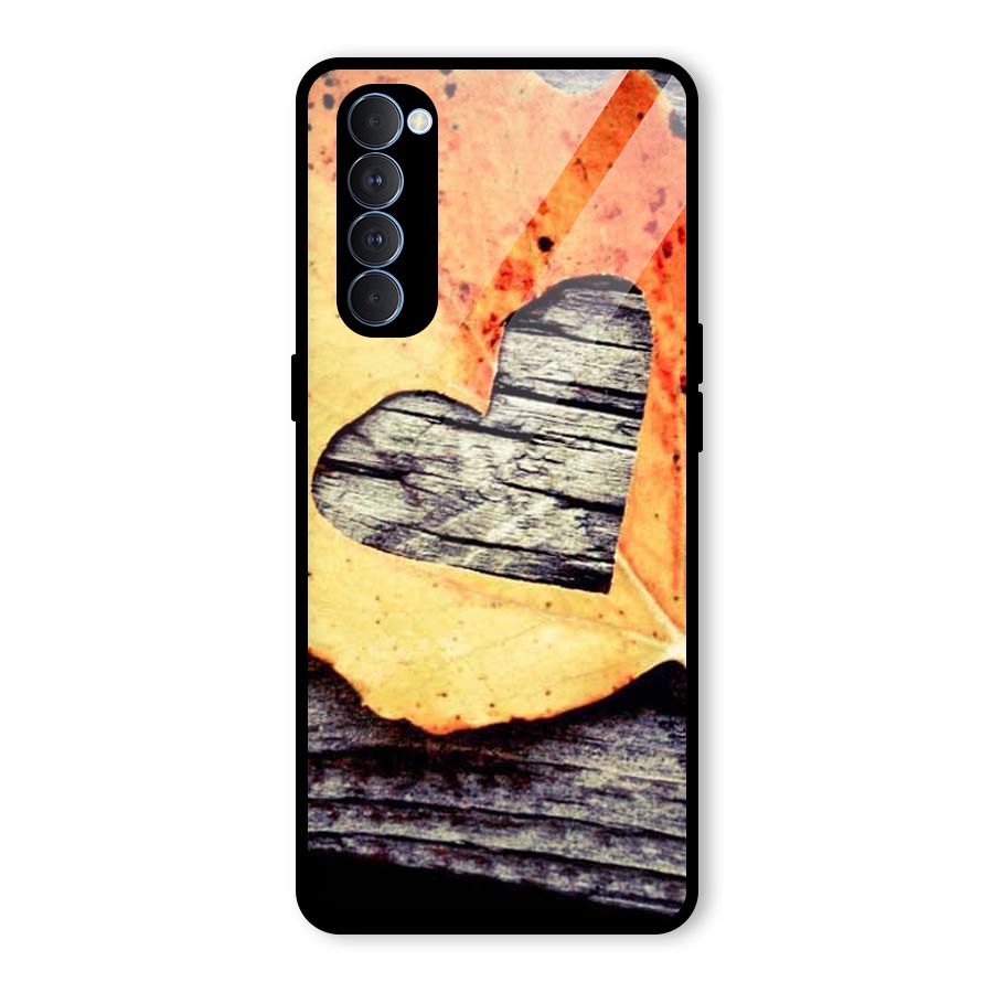 Wood Heart Leaf Glass Back Case for Oppo Reno4 Pro