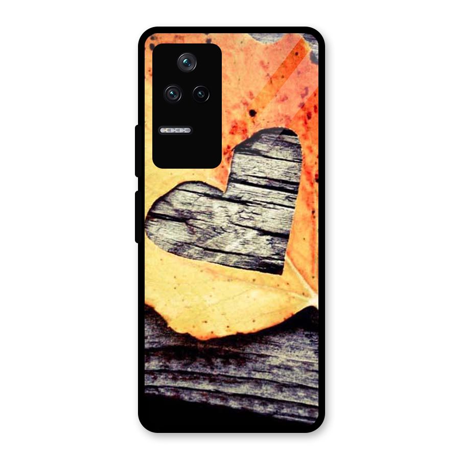 Wood Heart Leaf Glass Back Case for Poco F4 5G