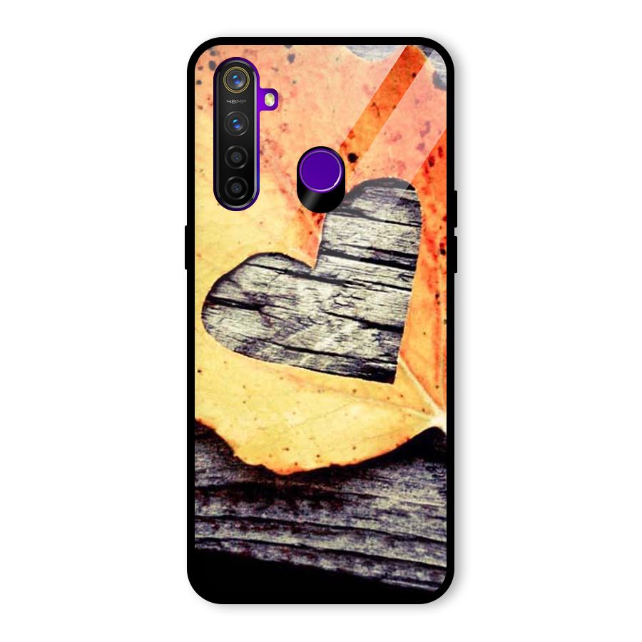 Wood Heart Leaf Glass Back Case for Realme 5 Pro