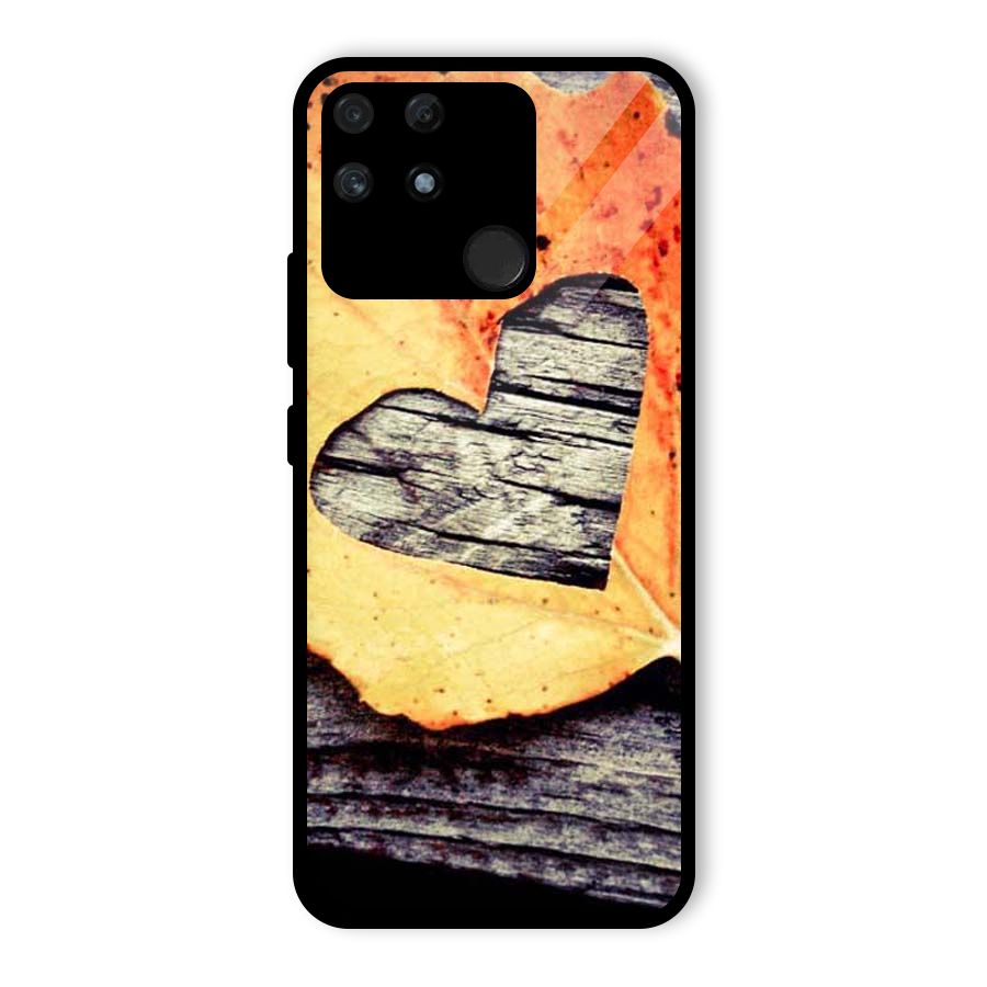 Wood Heart Leaf Glass Back Case for Realme Narzo 50A