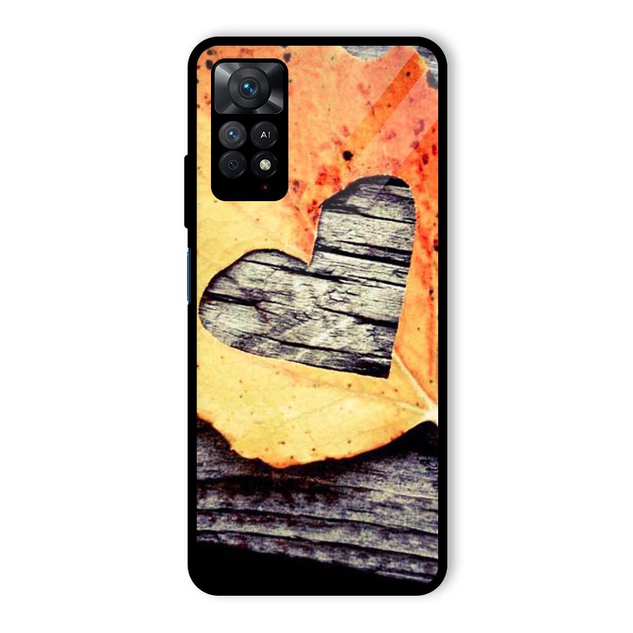 Wood Heart Leaf Glass Back Case for Redmi Note 11 Pro