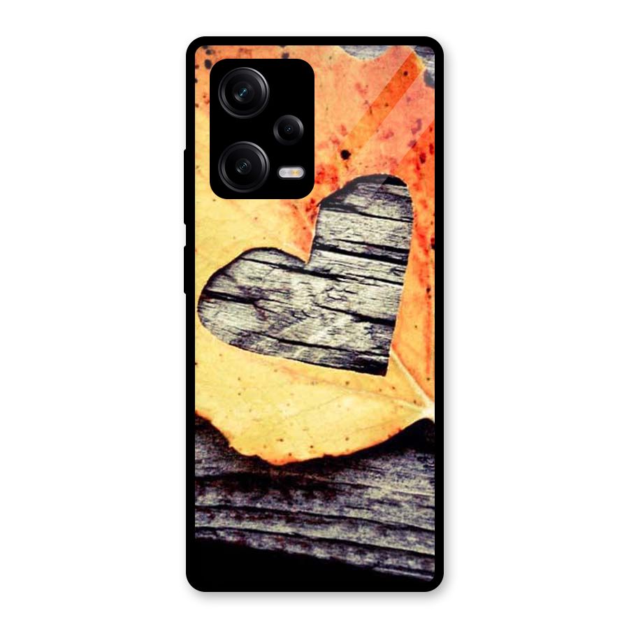 Wood Heart Leaf Glass Back Case for Redmi Note 12 Pro