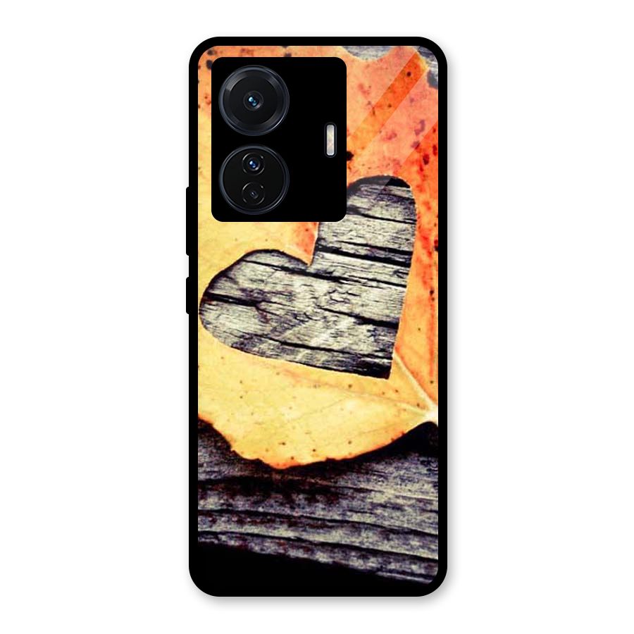 Wood Heart Leaf Glass Back Case for Vivo T1 Pro