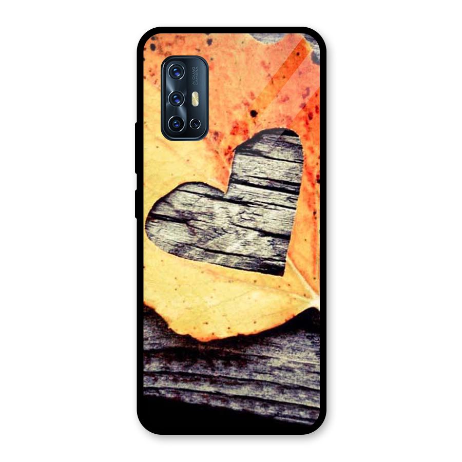 Wood Heart Leaf Glass Back Case for Vivo V17