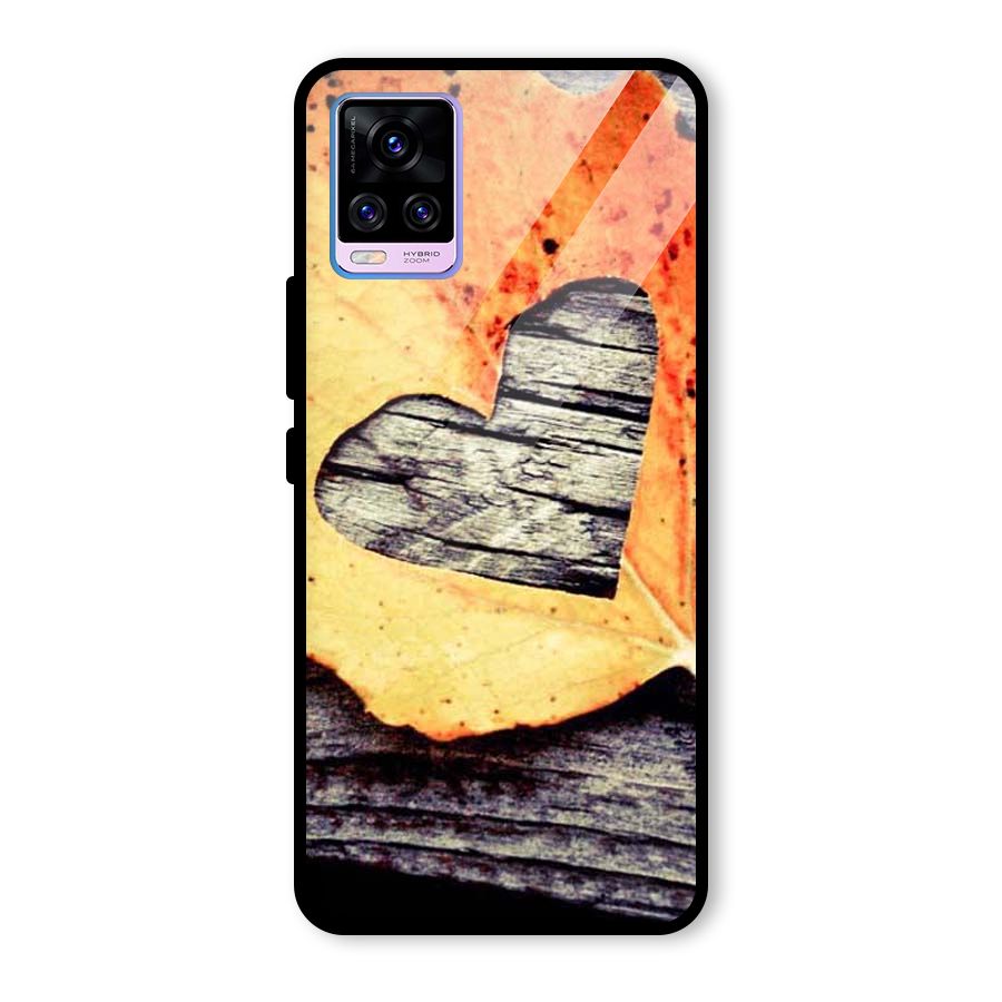 Wood Heart Leaf Glass Back Case for Vivo V20 Pro