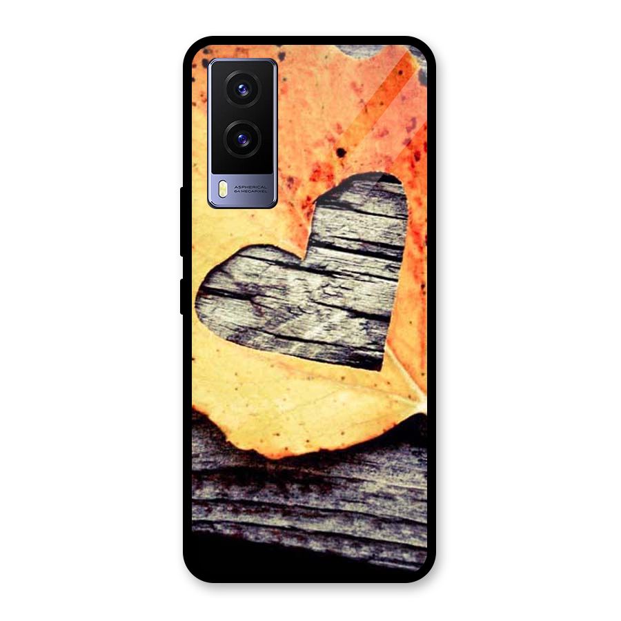 Wood Heart Leaf Glass Back Case for Vivo V21e 5G