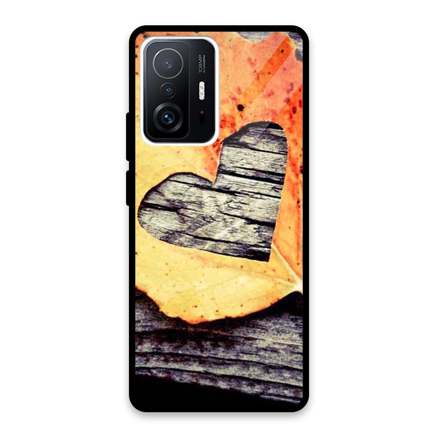 Wood Heart Leaf Glass Back Case for Xiaomi 11T Pro