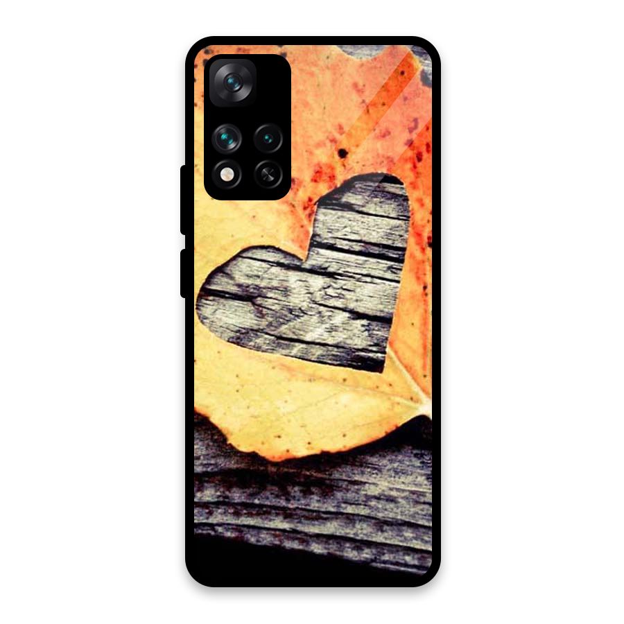 Wood Heart Leaf Glass Back Case for Xiaomi 11i HyperCharge 5G