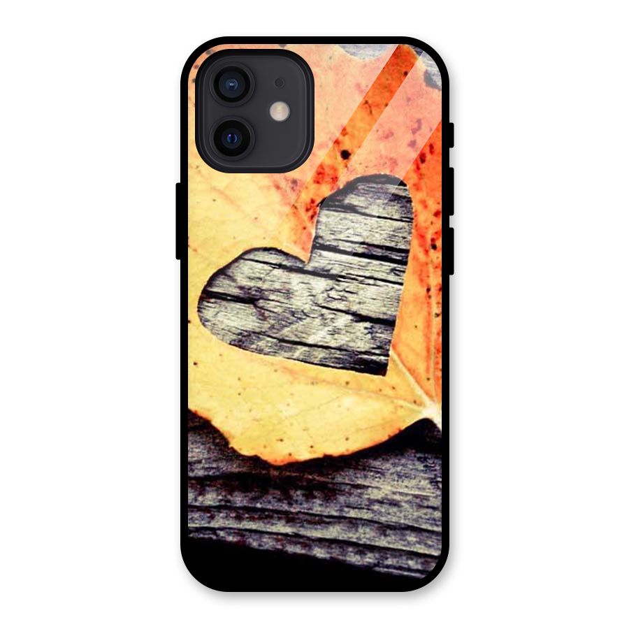 Wood Heart Leaf Glass Back Case for iPhone 12