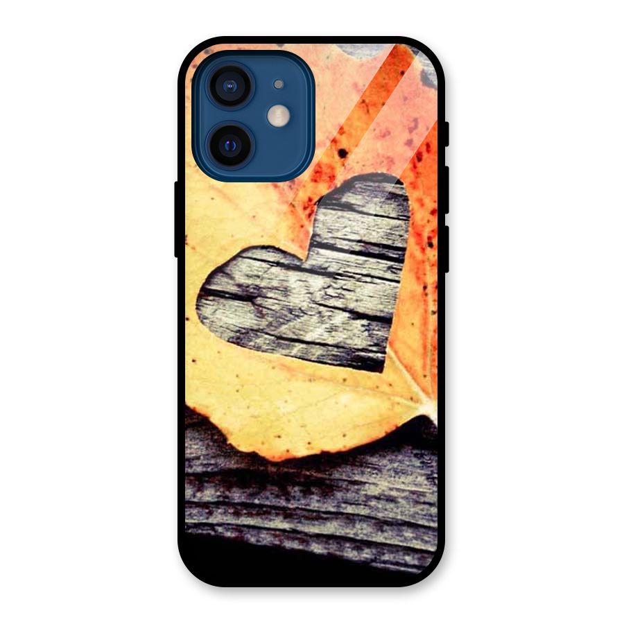 Wood Heart Leaf Glass Back Case for iPhone 12 Mini